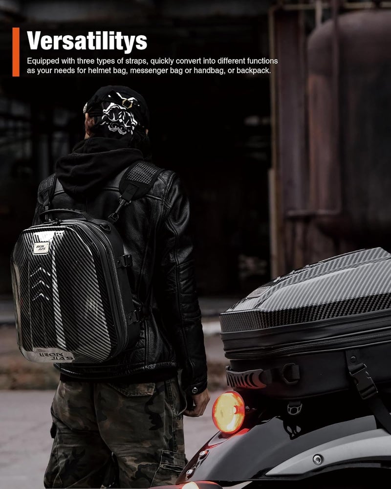 Grapelet Motorcycle Tail Bag Backpack Waterproof ABS Hard Shell Motorbike Luggage Bags Helmet Bags with Expandable Storage 24L-35L - Image 4